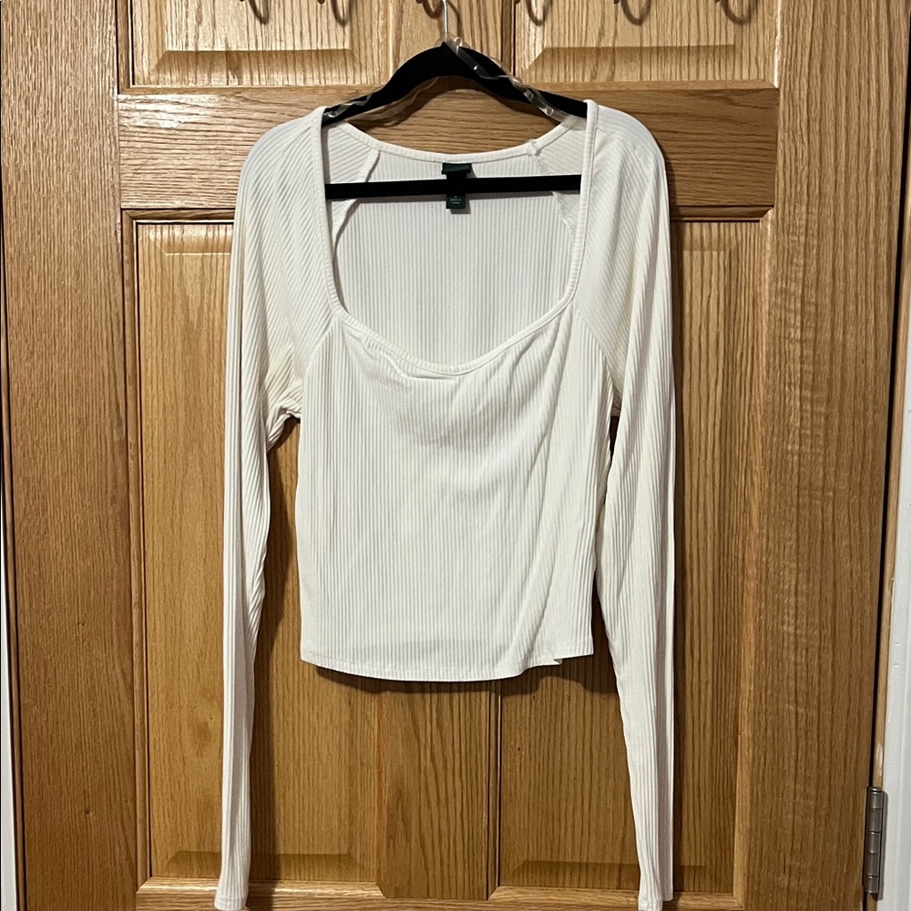 Wild Fable Cream Ribbed Long Sleeve Top